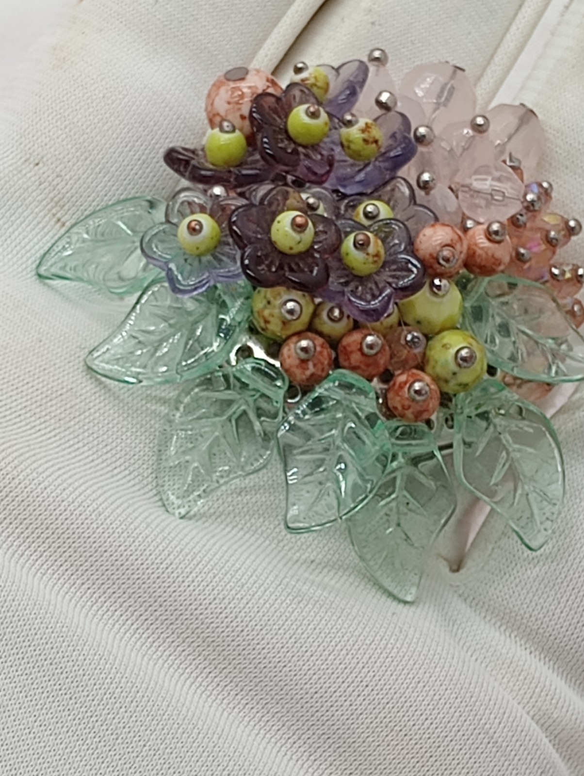 Vintage Unsigned Miriam Haskell Inspired Glass Cluster Brooch Pin