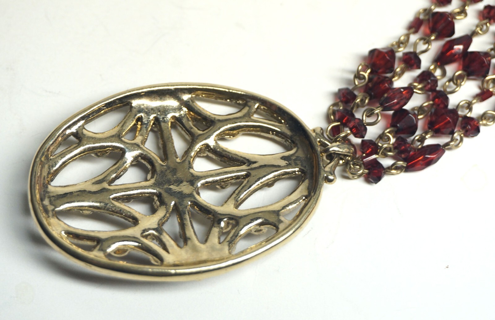 Vibrant & Darker Red Rhinestone & Acrylic Crystal Bead Pendant Necklace