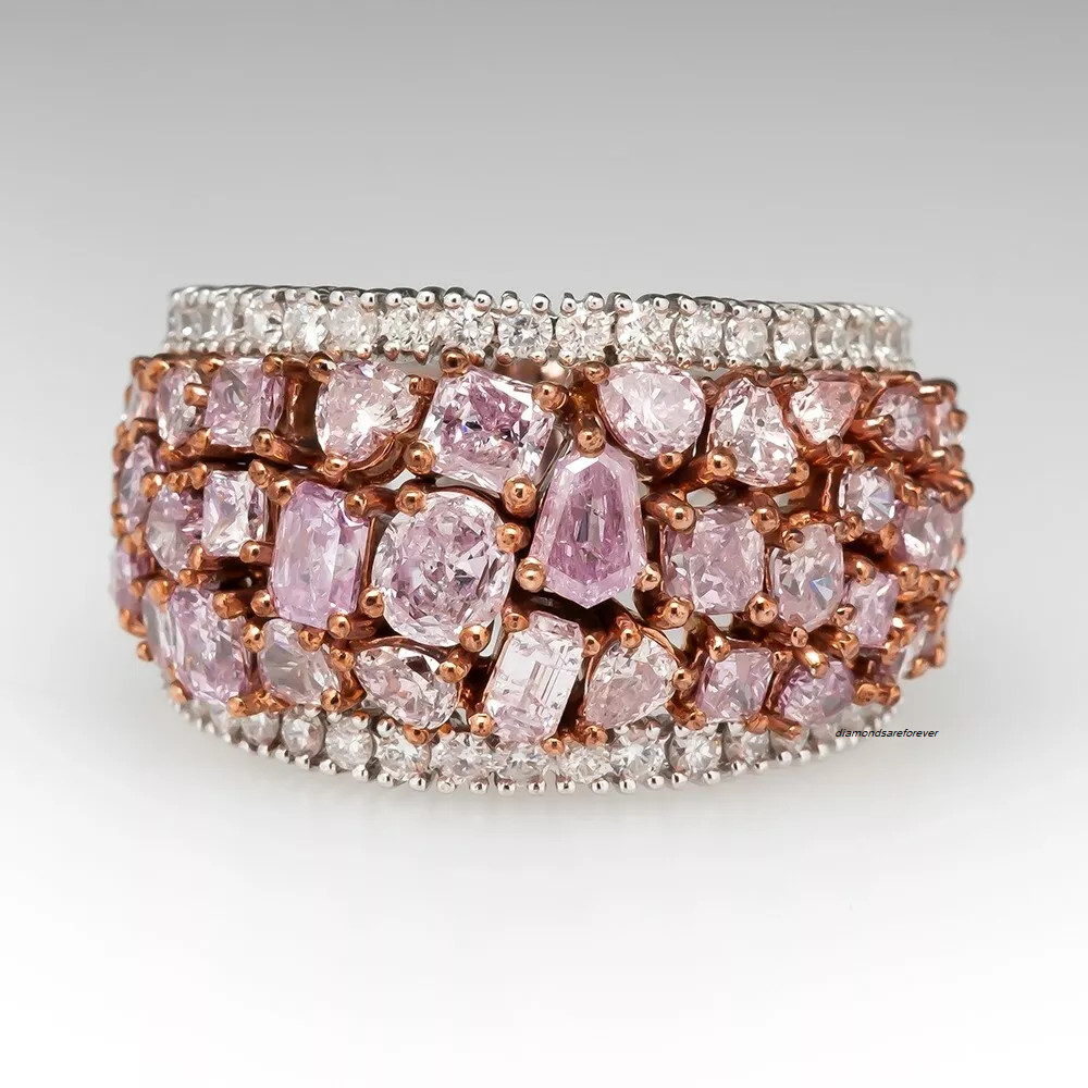 39 Fancy Pink Tourmaline In Rose Over 925 Silver Prong Settings (18mm) Band