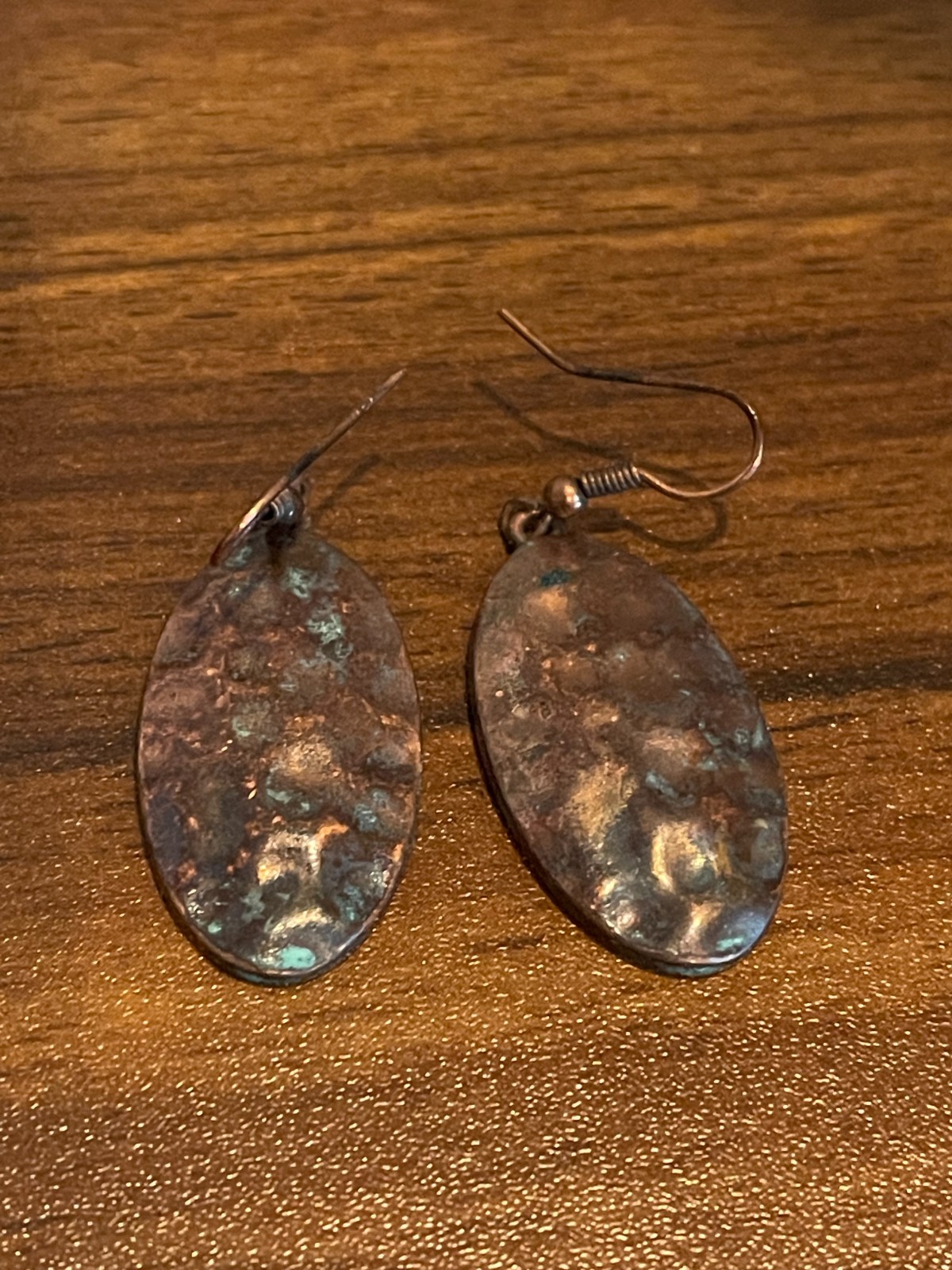 Brutalist Boho Verdigris Patina Chunky Hammered Copper Necklace and Earring Set