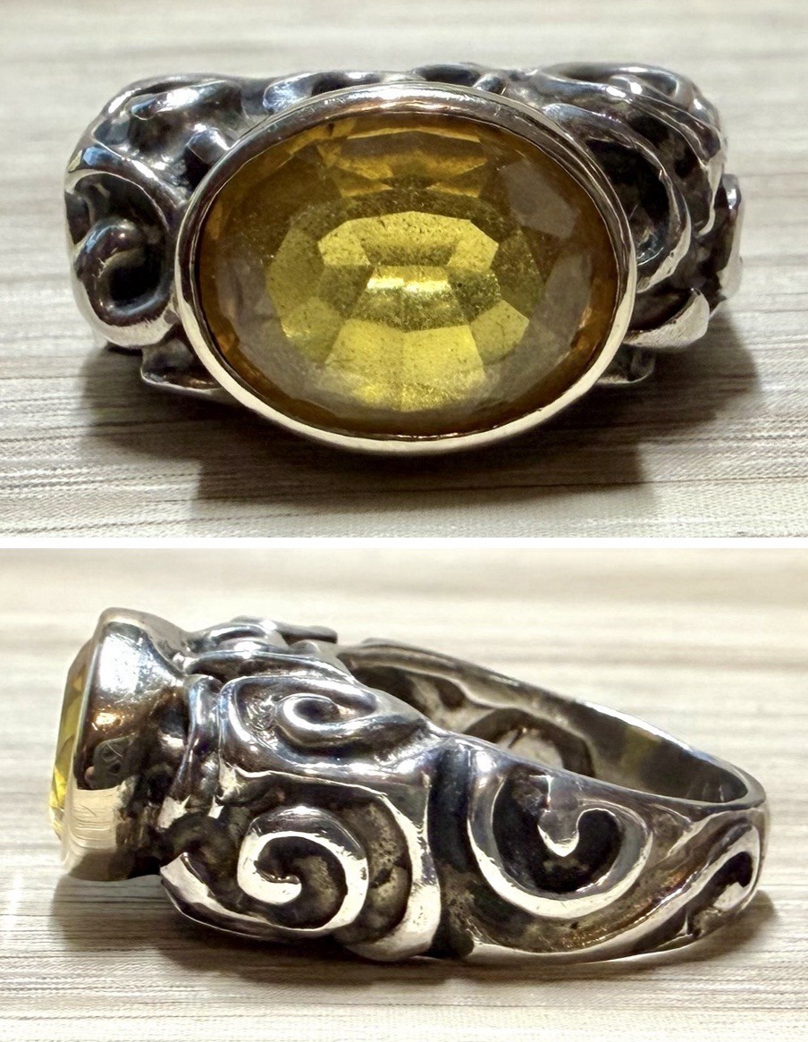 Dian Malouf Sterling Silver & 14K Gold Abstract Swirl Citrine Ring, Size 8
