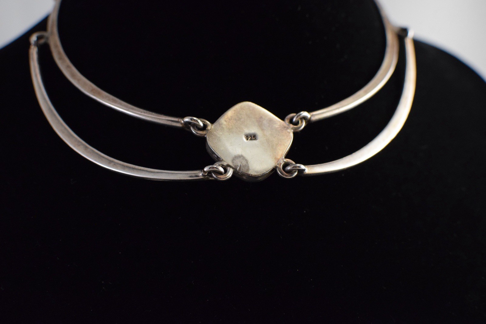 VTG Artisan Modernist MCM Green Stone Linked 925 Sterling Silver Necklace 56g