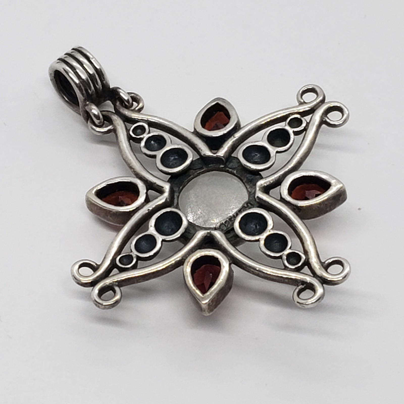 Vintage Kit Heath KTH Sterling Silver Filigree Labradorite 4 Red Stone PENDANT