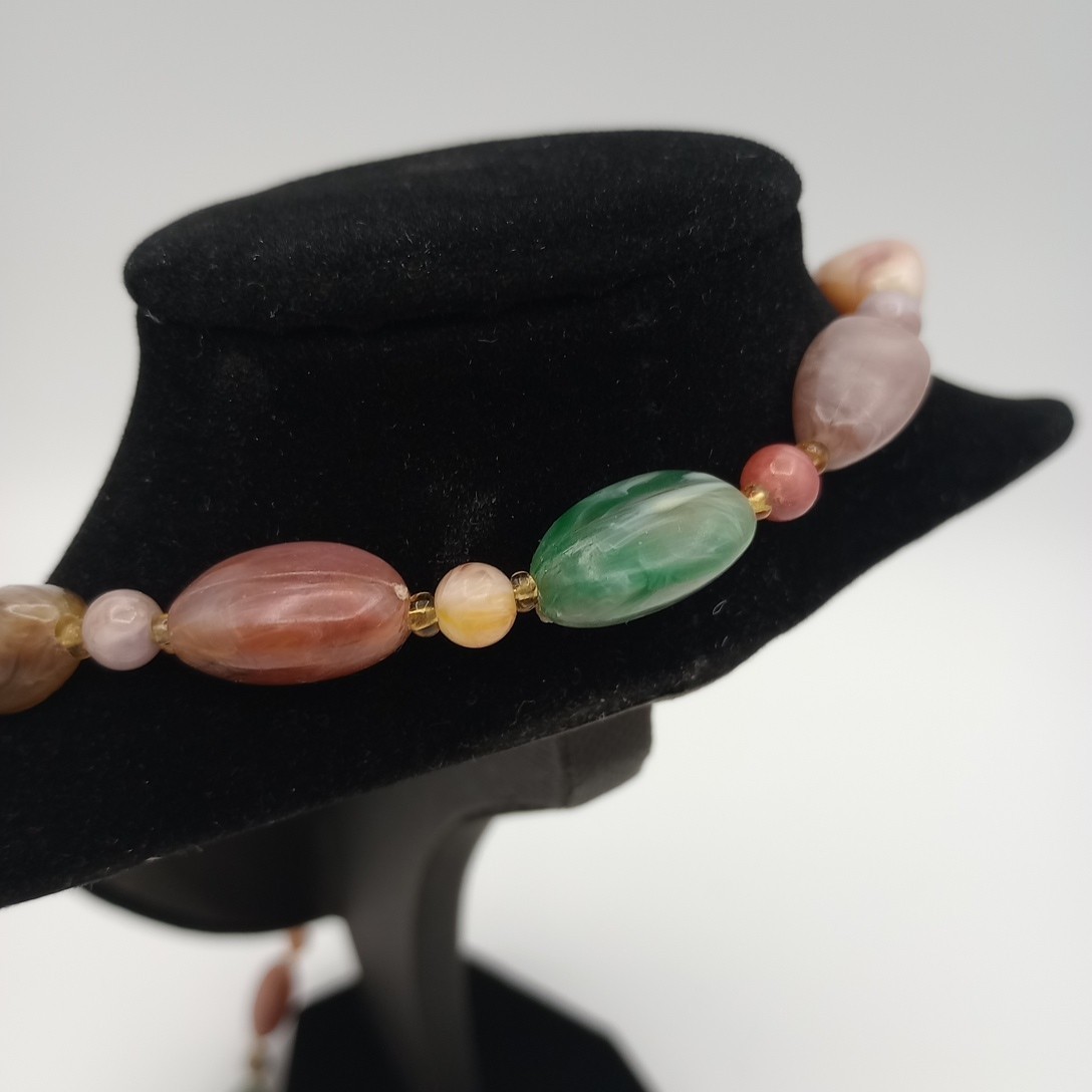Vintage Multicolor Pastel Multi Color Gold Tone Spacer Bead Necklace 16.75 Inch
