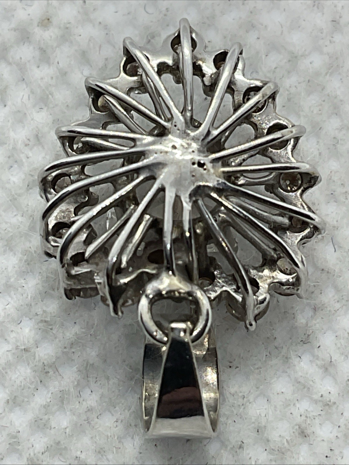VINTAGE HANDMADE 8K White Gold Solitaire Diamond w/Accents Pendant & 11K Lock