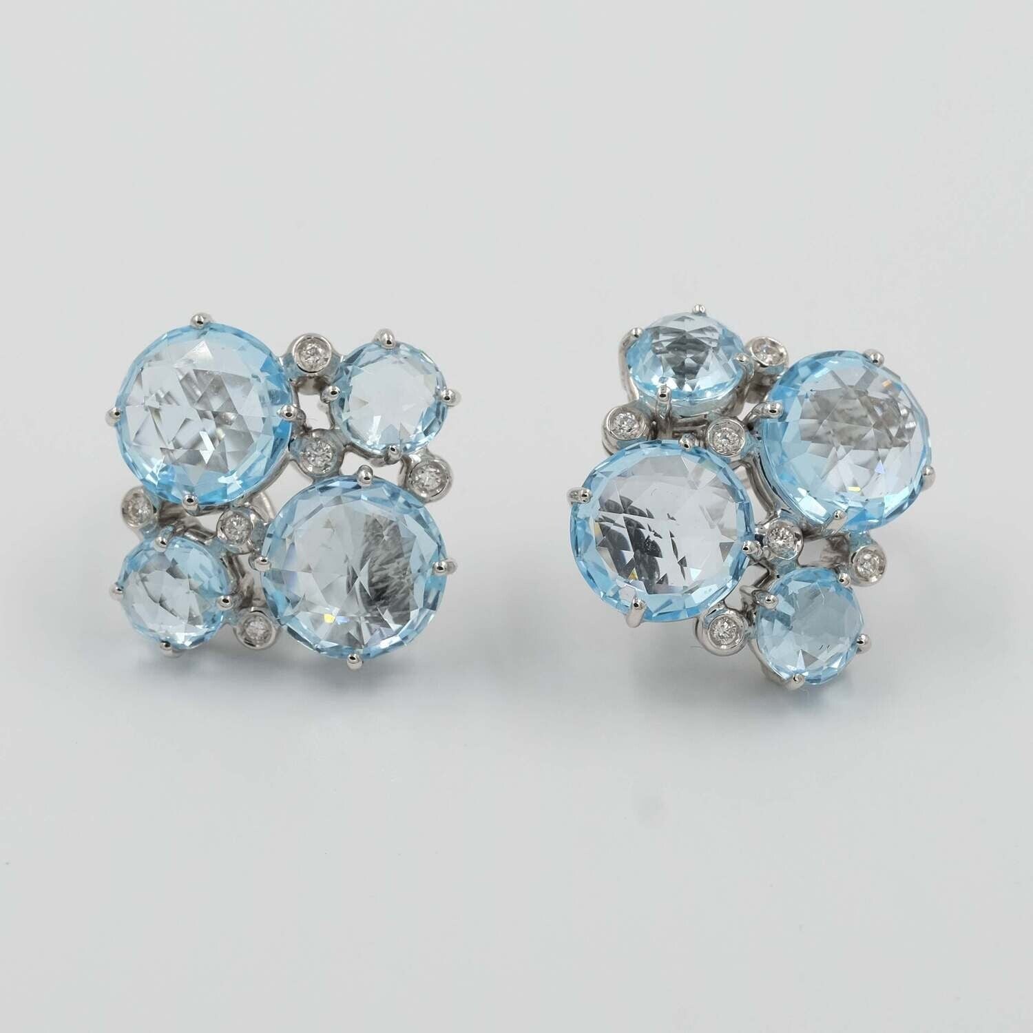 14K White gold Blue Topaz Diamond Earrings