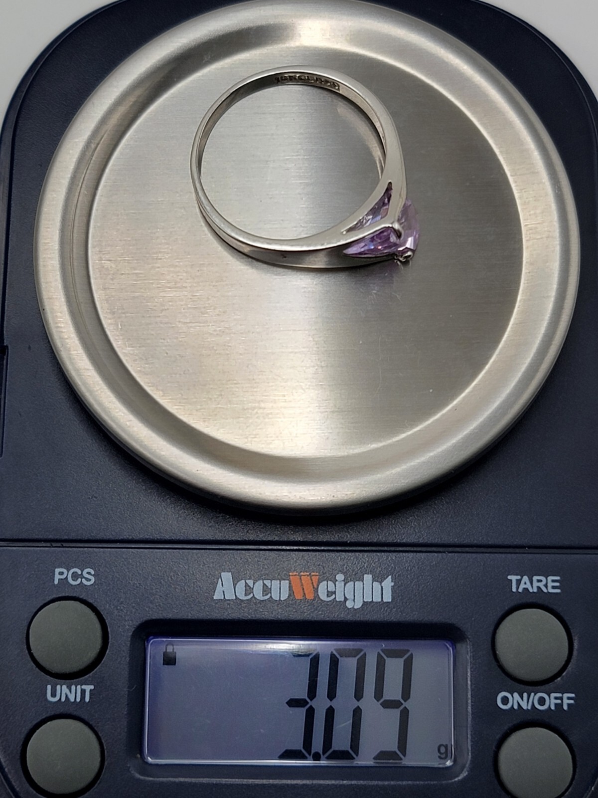 18K Gold Filled Purple Gemstone Ring Modern Statement Silver Tone Band