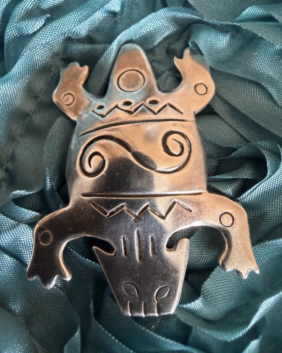 Vintage Forbes 925 Sterling Silver Frog Brooch Pin Southwestern Tribal Artisan