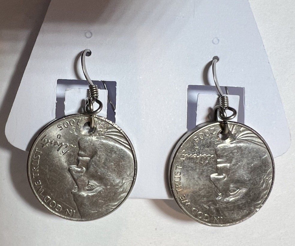 Modern Buffalo Nickel Coin Jewelry Earrings 2005 Denver Mint Vintage