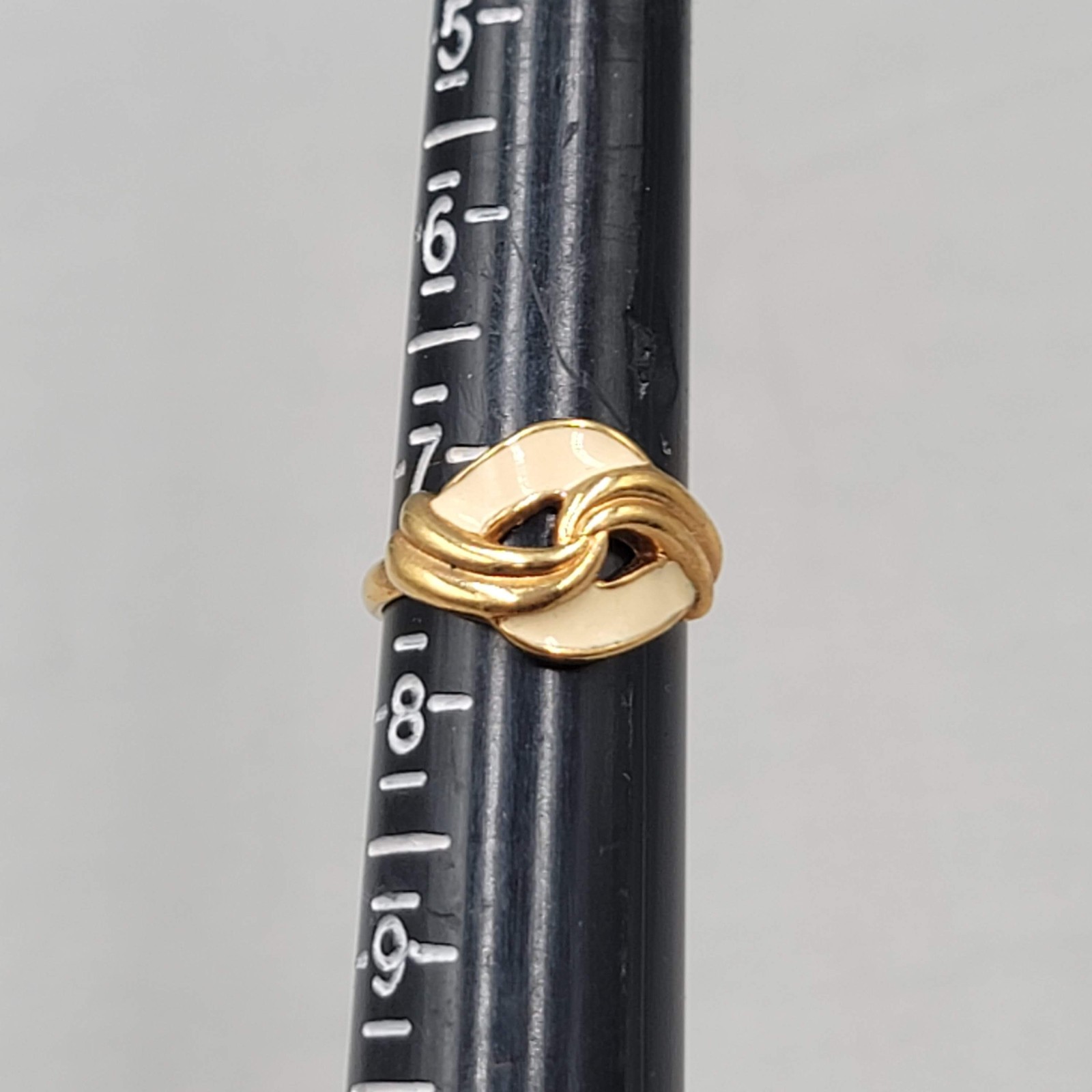 Vintage Ivory Enamel Ring Gold Plated Size 7.5 Unknown Signature