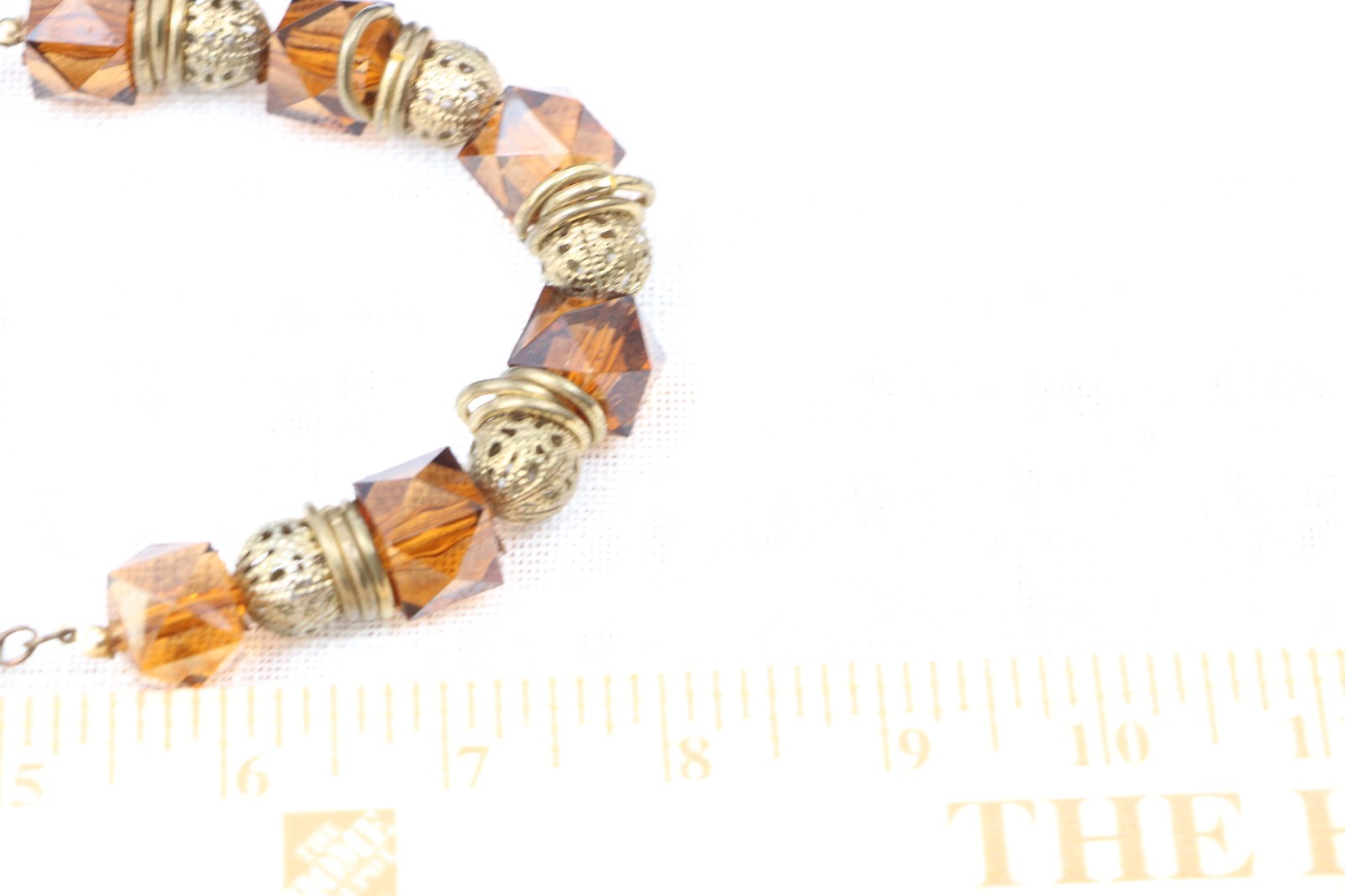 Vintage 80s Amber Lucite & Gold Filigree Beaded Statement Necklace Mesh Chain