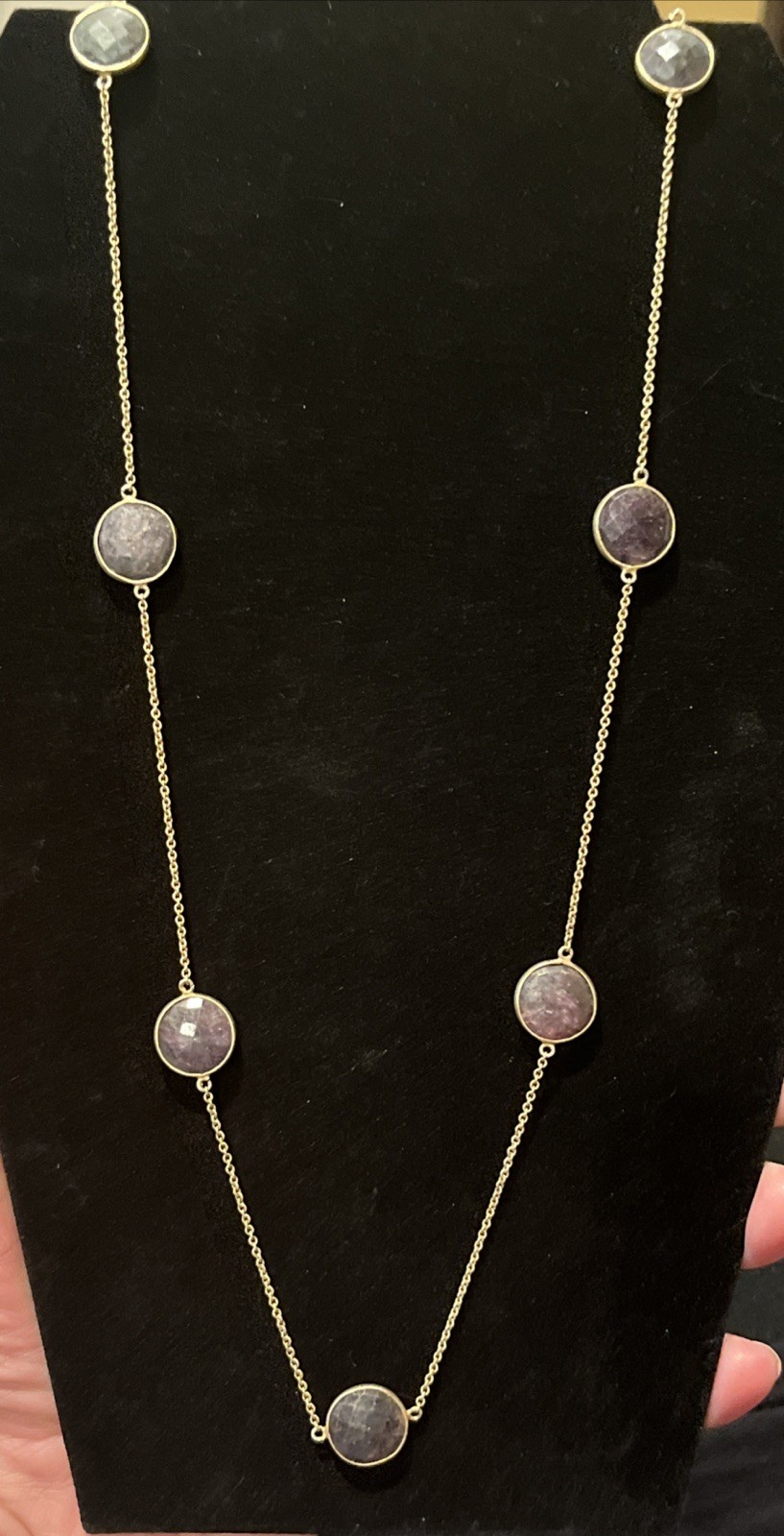 Vintage labradorite bezel station necklace Gemstones 32” Gold Bronze Tone Chain