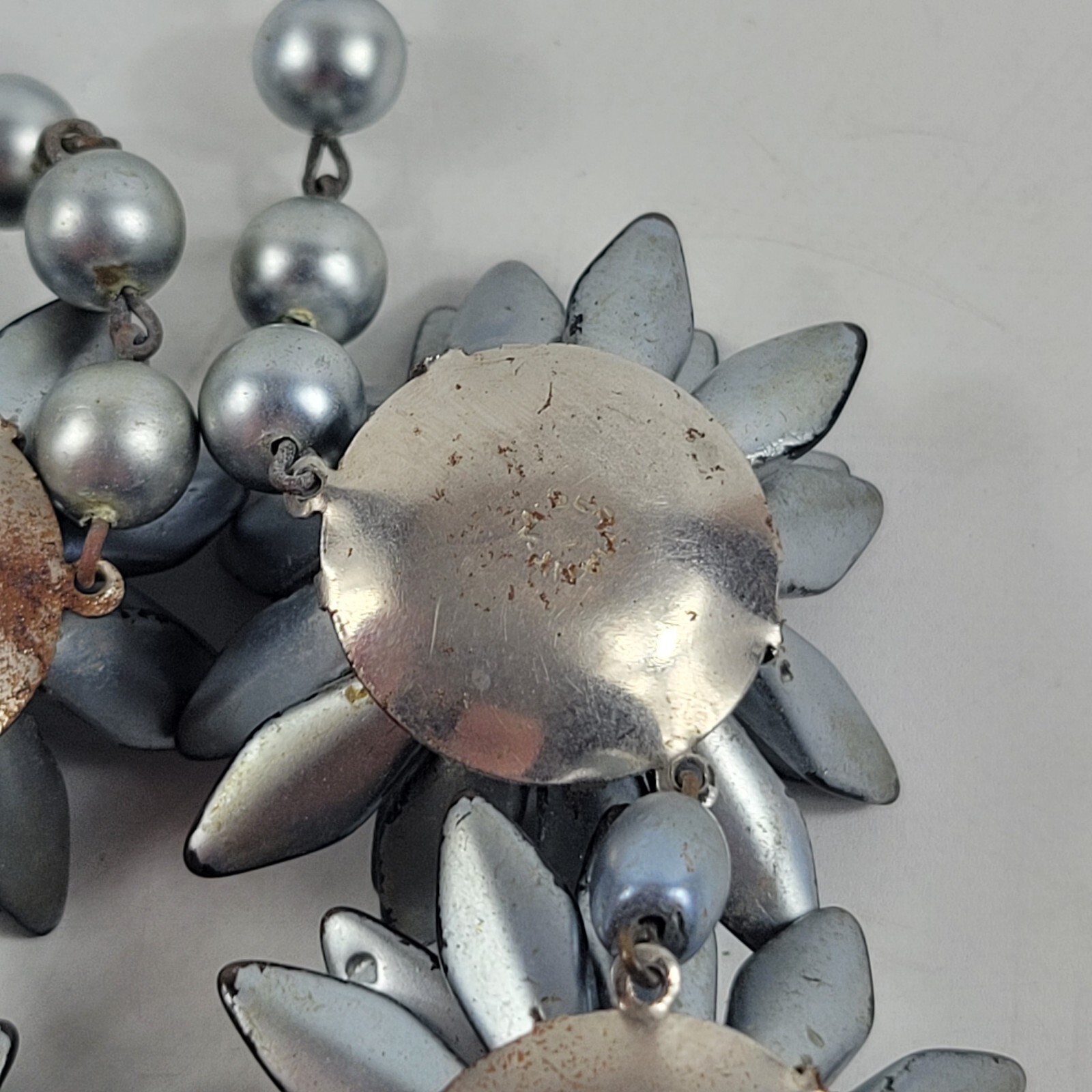 Vintage West Germany Silver Toned Floral Cluster and Faux Pearl Necklace