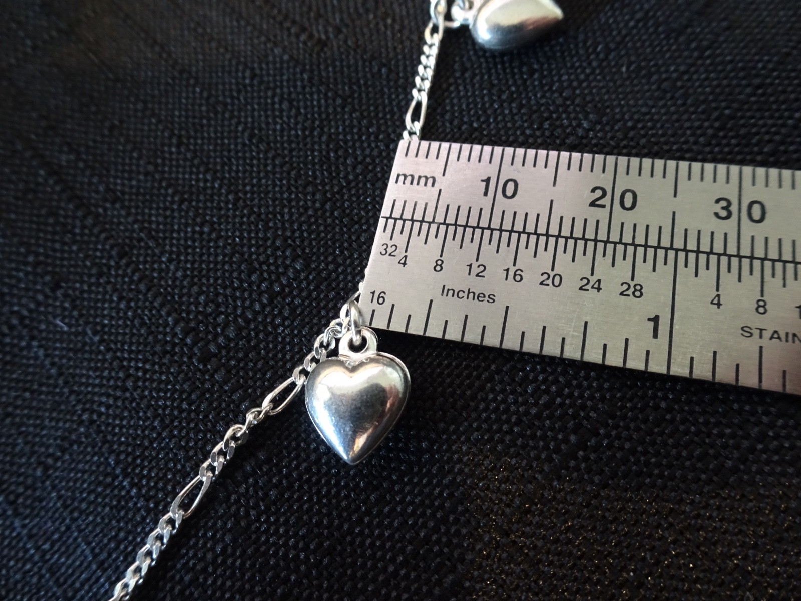 #632–VINTAGE STERLING SILVER PUFF HEART BRACELET-925–ITALY