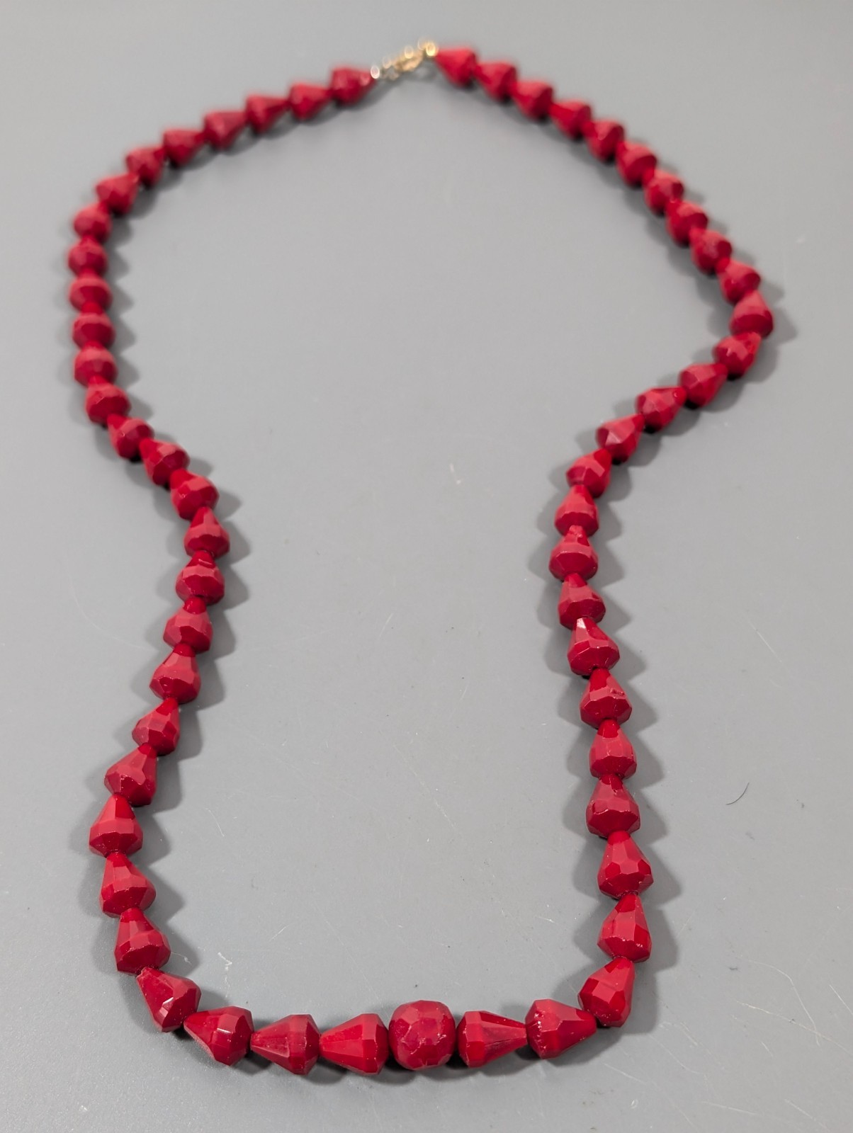 Vintage Bohemian Style Faceted Ruby Red Glass Bead Necklace Bicone 24″ MCM