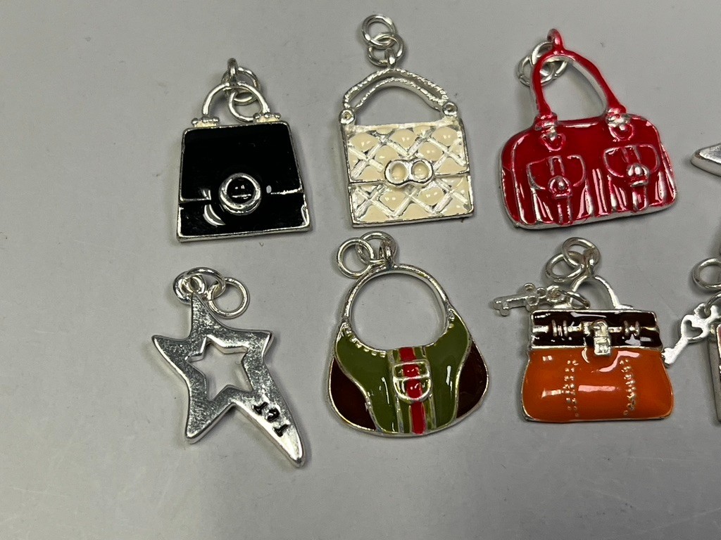 Lot of 8 Mix Enamel Metal Charms Pendants Purse Pocket Book Star Cute