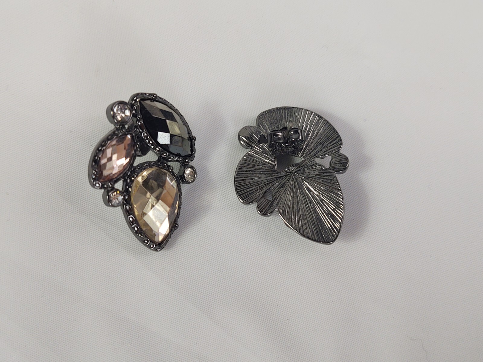Pierced Earrings Costume Jewelry Silver Tone Multicolor Faceted Stones Vintage