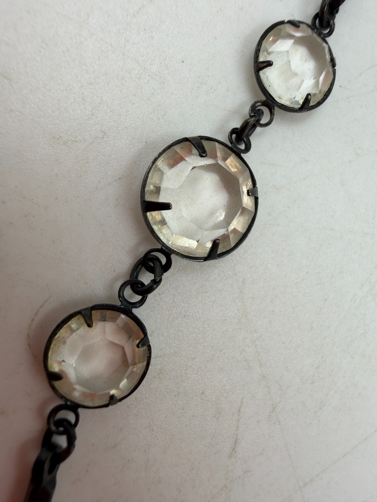 Vintage Necklace Crystal Black Link Rhinestone Bezel Estate 68 inches PJ