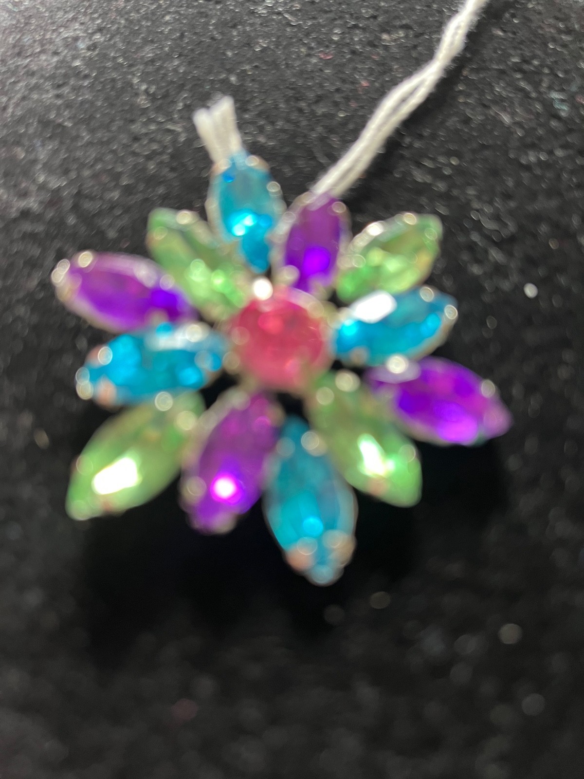 Vintage brooch with purple and blue green rhinestones Sparkle Floral