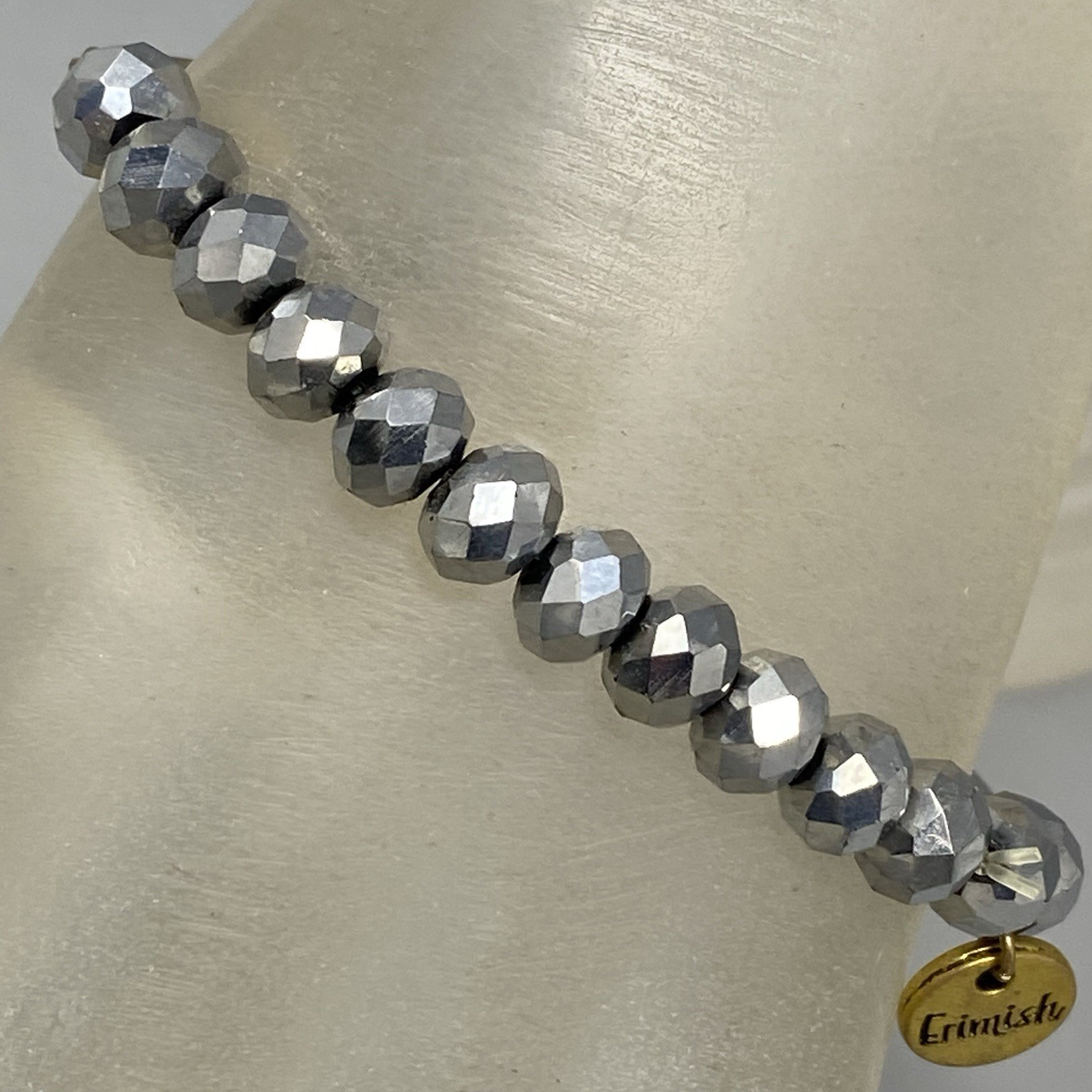 Erimish Glass Beaded Bracelet Silver Gold Faceted Fire Polished Stretch 6.5″