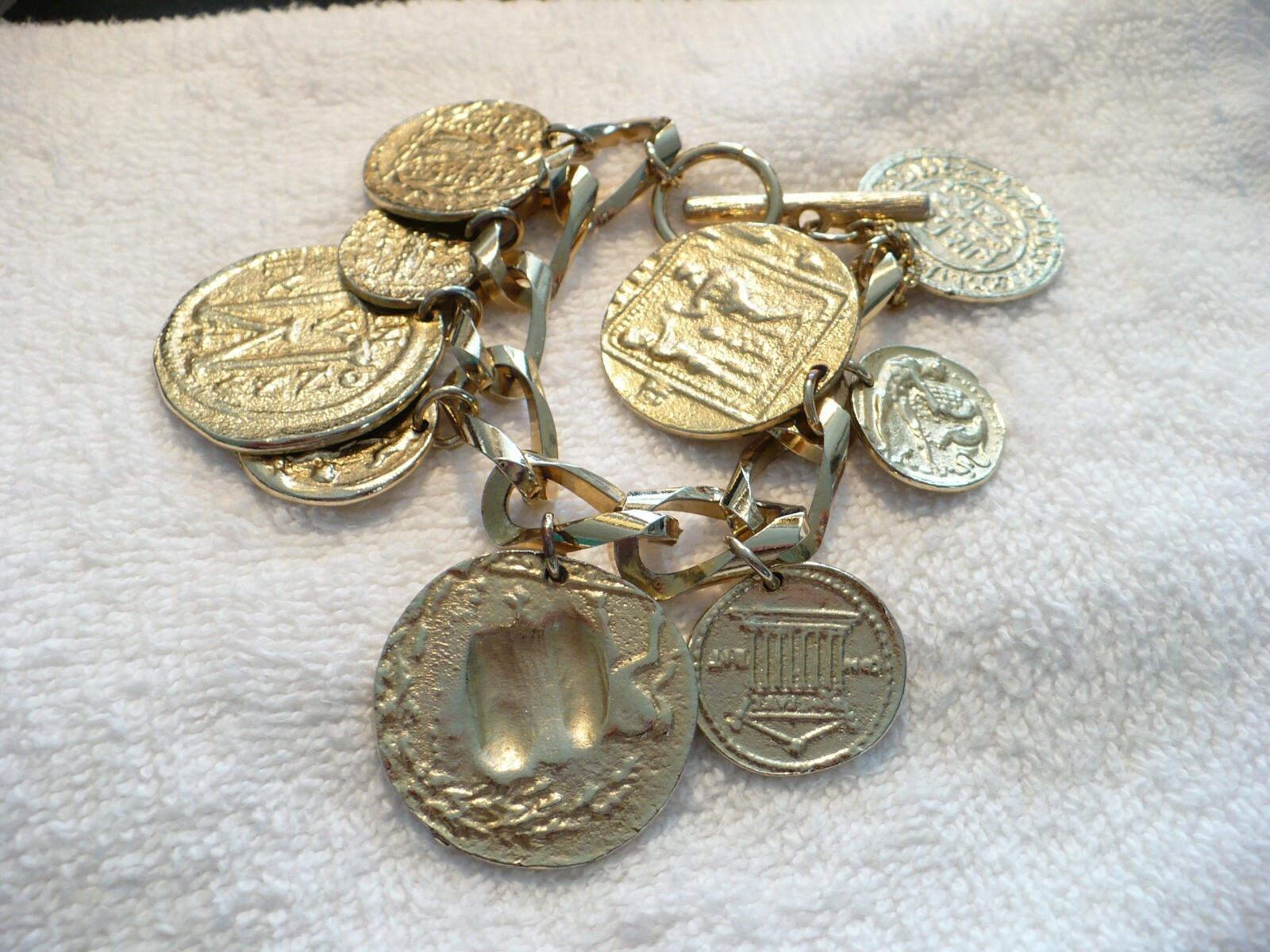 AAG- RUSSIAN GREEK OR SOUVENIR COINS BRACELET (GOLD-TONE) #605