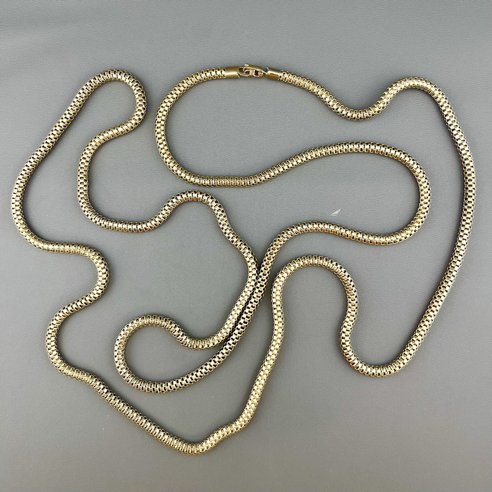Vintage Coro Necklace Rolled Mesh Chain Gold Tone Long Signed 56”