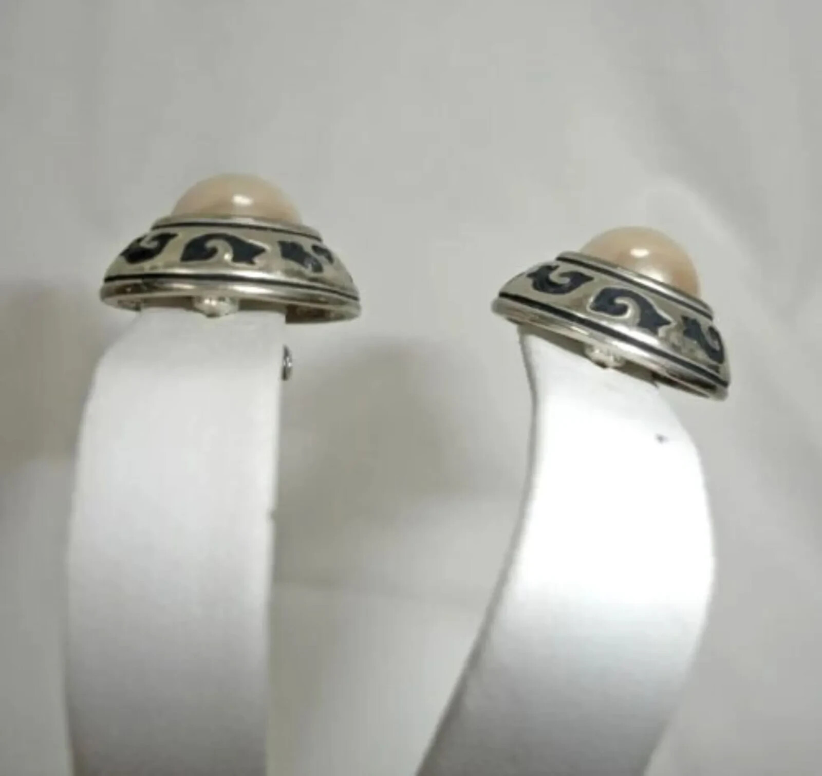 Faux Pearl Sterling Pierced Earrings – Marked Designer © DP Daniel H Pendersen