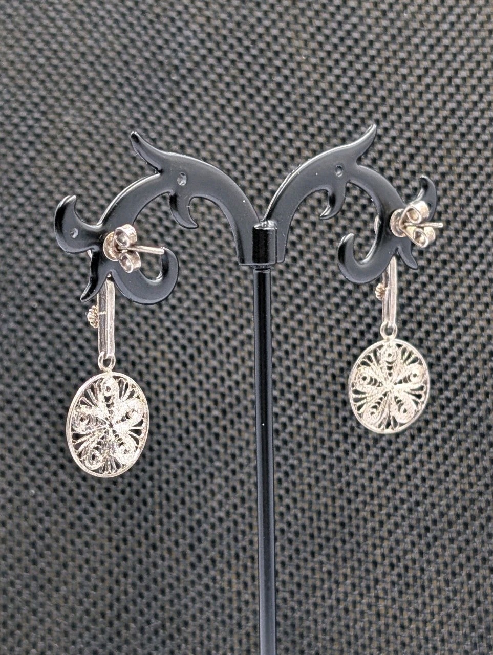 Vtg Sterling Silver Filigree Cannetille Flower Round Stud Dangle 925 Earrings 3g