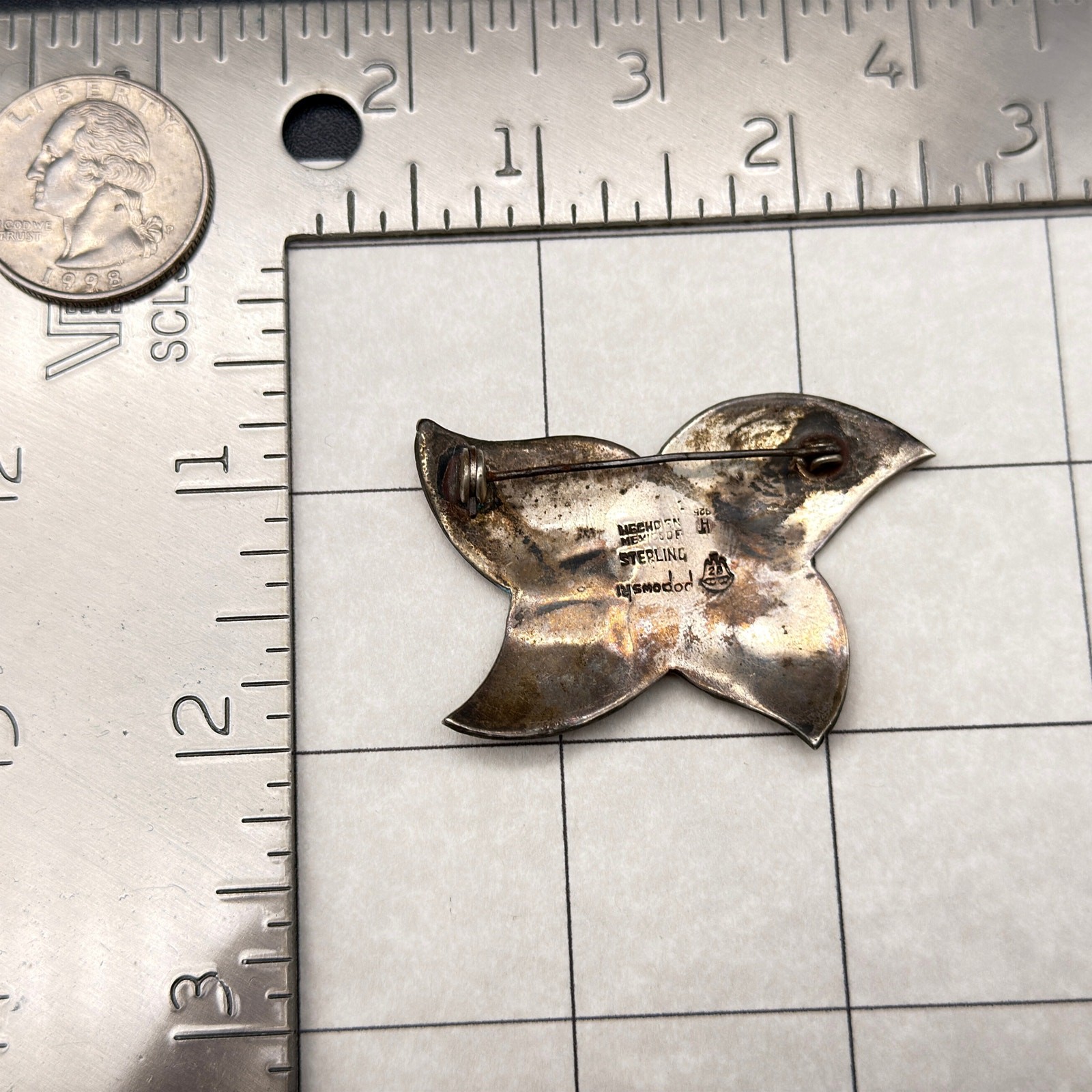 Vintage Modernist Mixed Metal Leaf Sterling Silver Pin Brooch