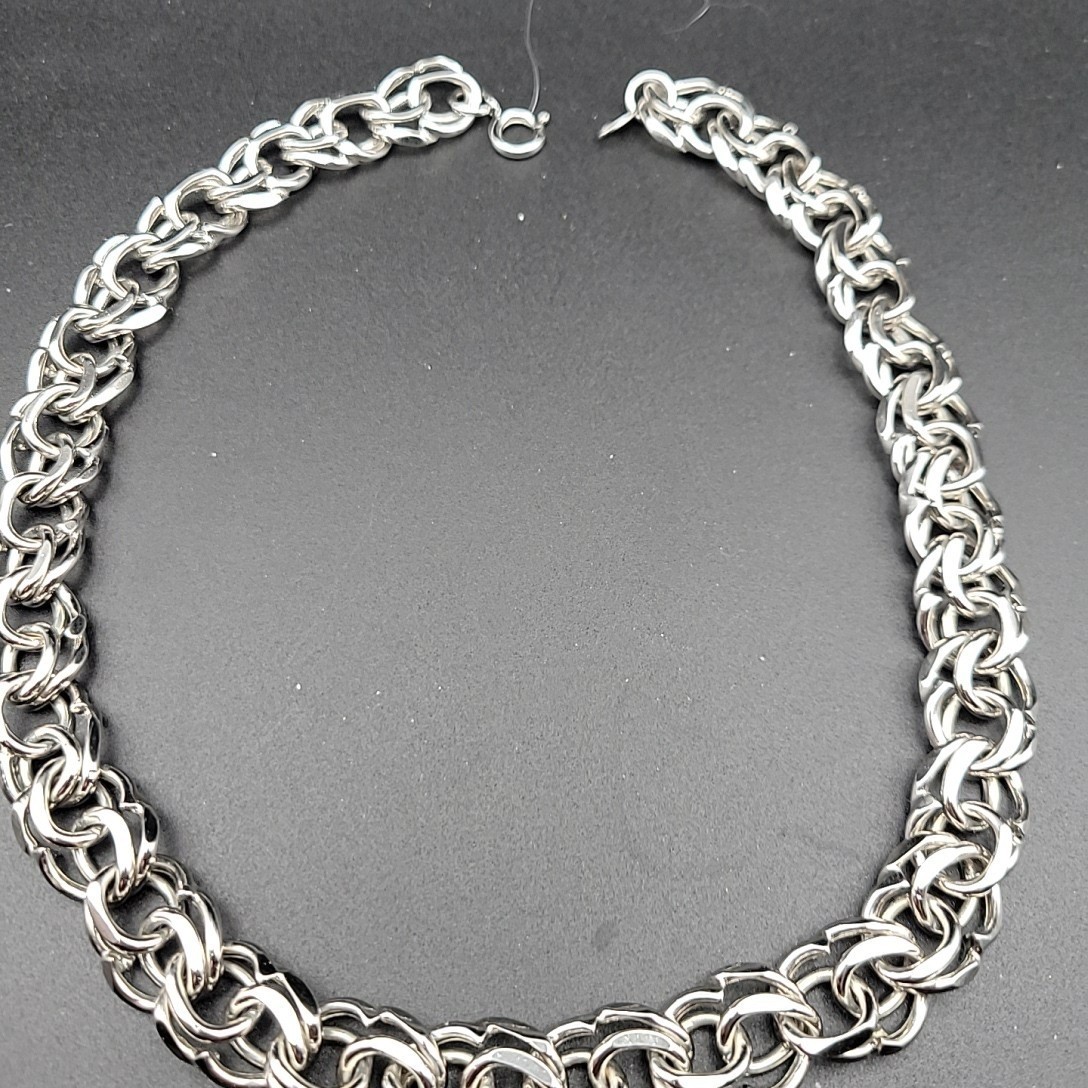 Vintage Chunky Silver Tone Double Link Chain Choker Necklace 18 Inch Grunge