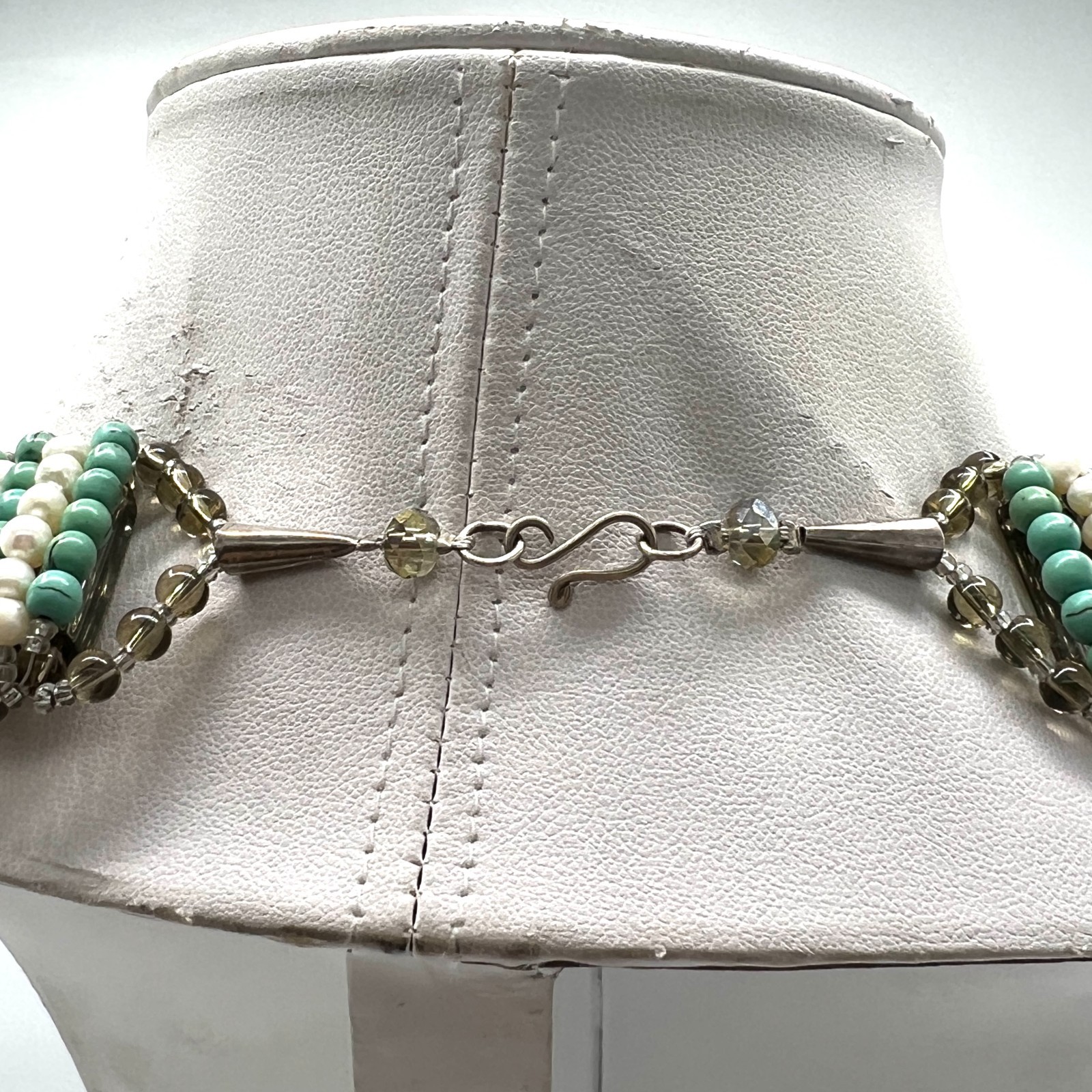 Vintage Turquoise & Freshwater Pearl Collar Necklace Sterling Silver 925 Clasp