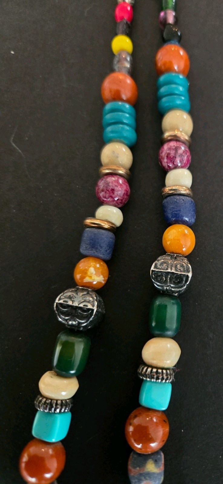 Unique Vintage Boho Multicolor Bead Necklace W/Heart Pendant