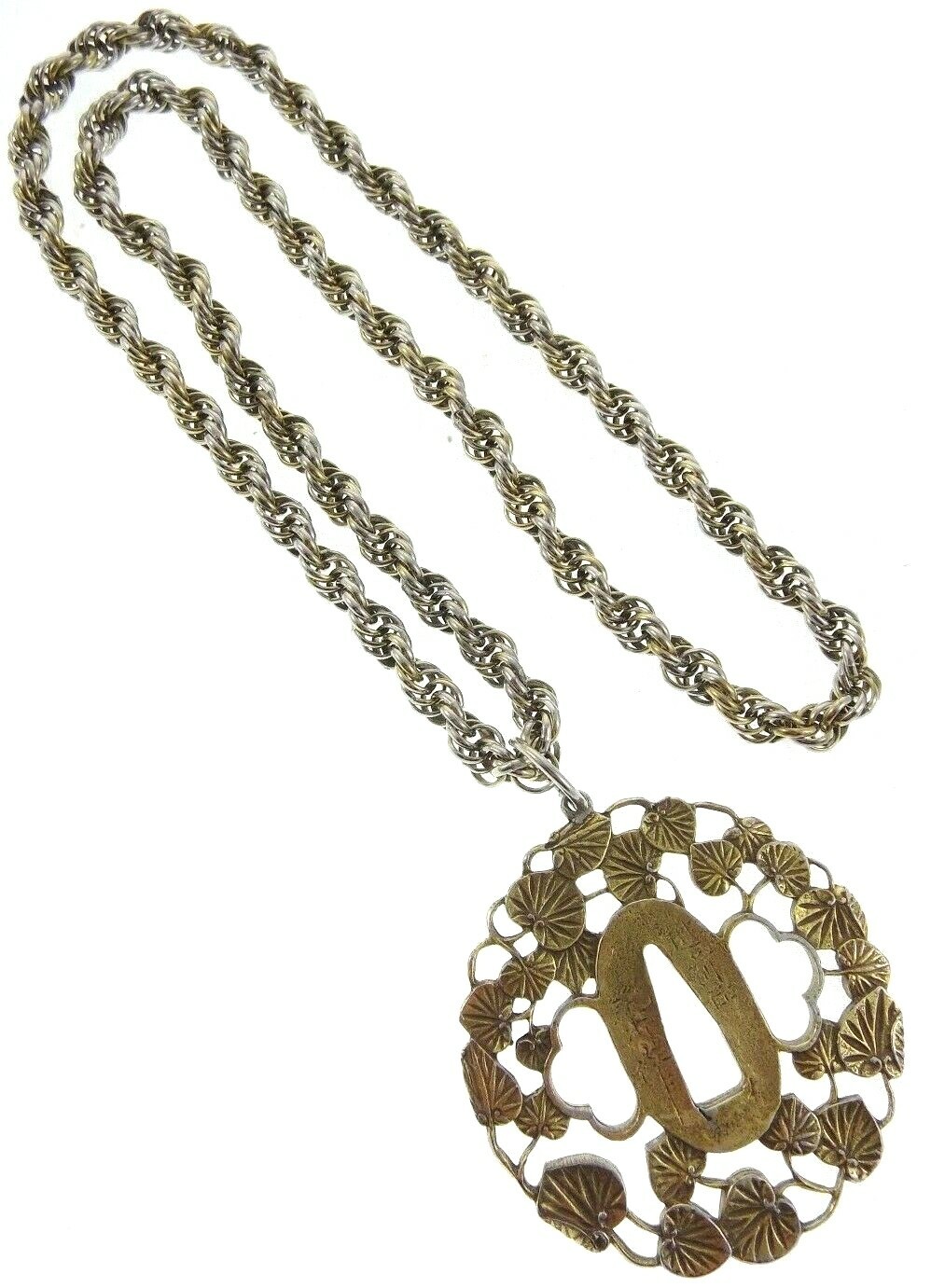 30″ Alva Vintage Museum Replica Hollyhock Tsuba Sword Guard Pendant Necklace