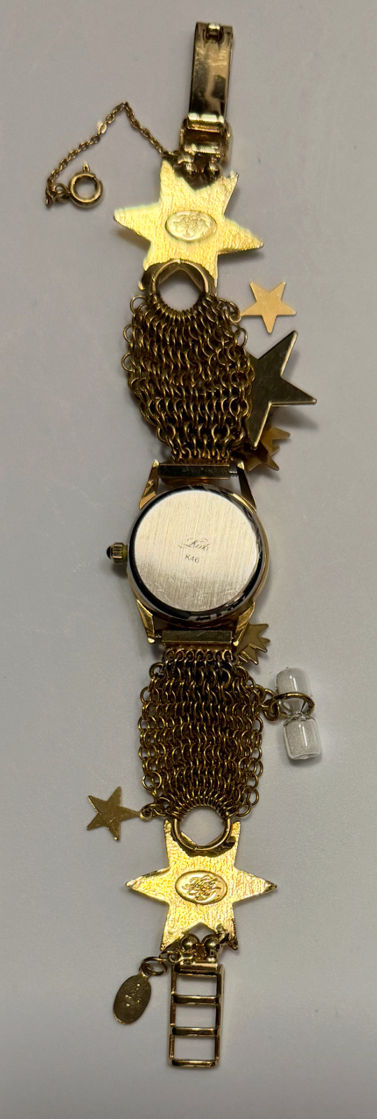 VINTAGE KIRK’S FOLLY CELESTIAL MOON STARS CHARM BRACELET WATCH COMPASS HOURGLASS