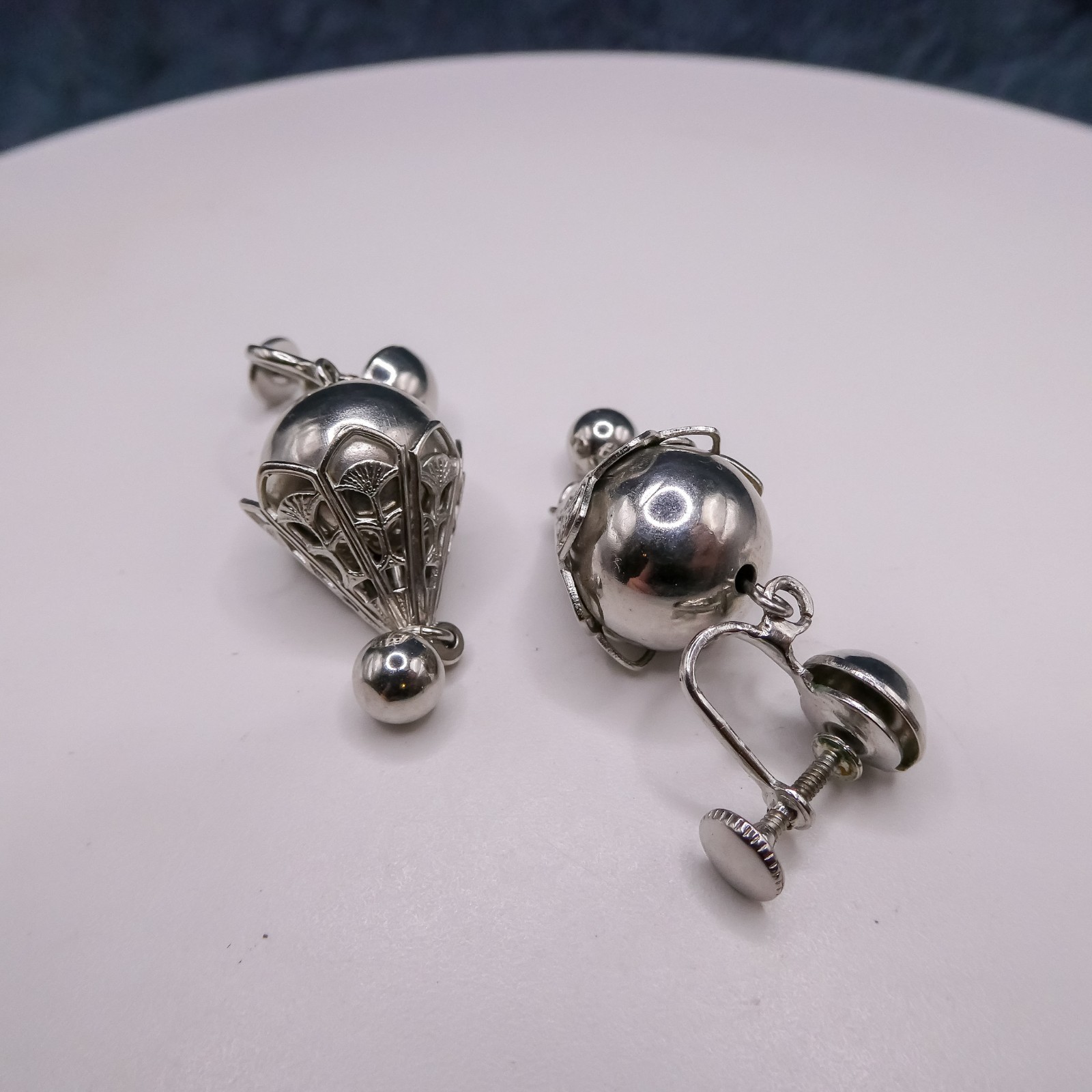 Bolero Silver Chunky Drop Dangle Clip-on 1.8″ Earrings Vintage Women’s