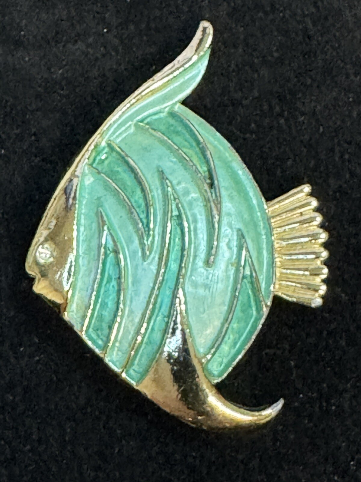Angel Fish Brooch Pin with Aqua Enamel Finish and Gold Accents Vintage