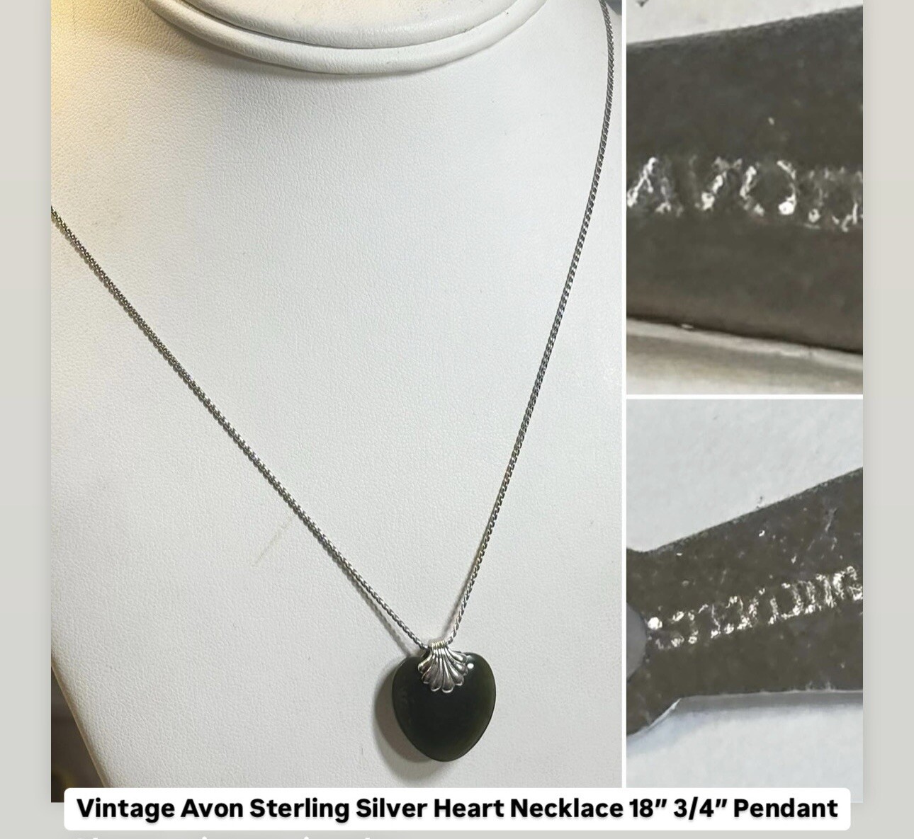 Vintage Avon Sterling Silver Heart Necklace 18” 3/4” Pendant