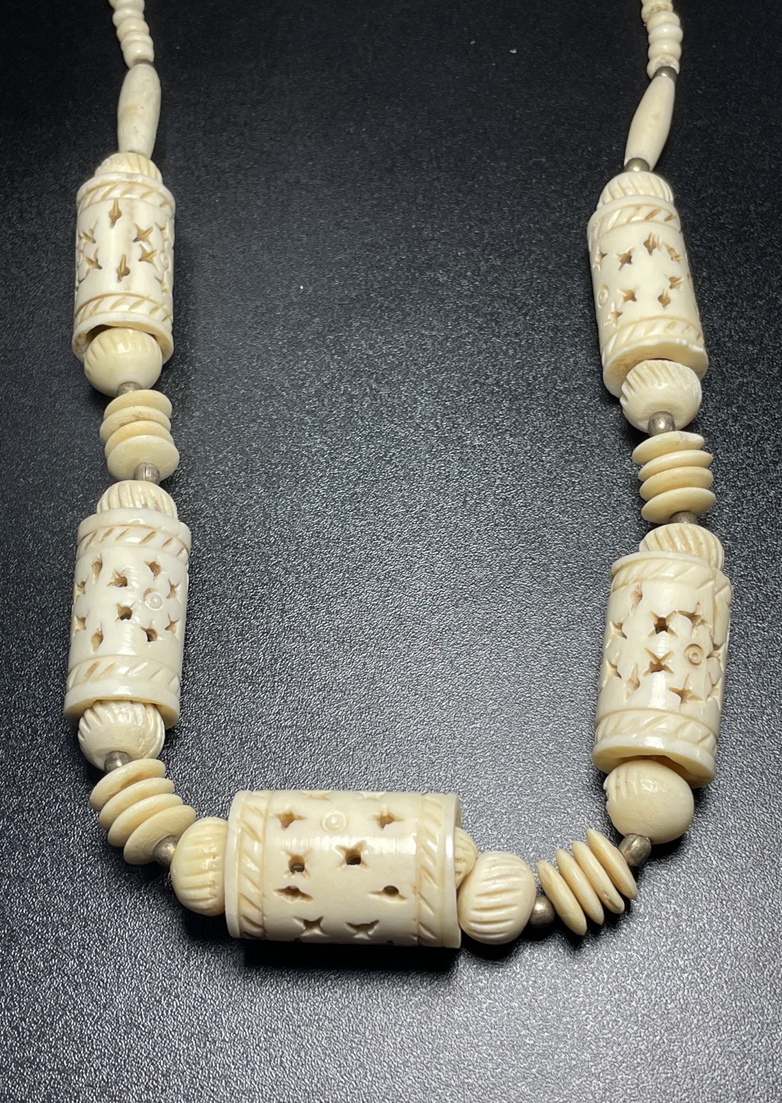 Vintage Faux Bone Bead Necklace – Tribal Ethnic Statement Jewelry