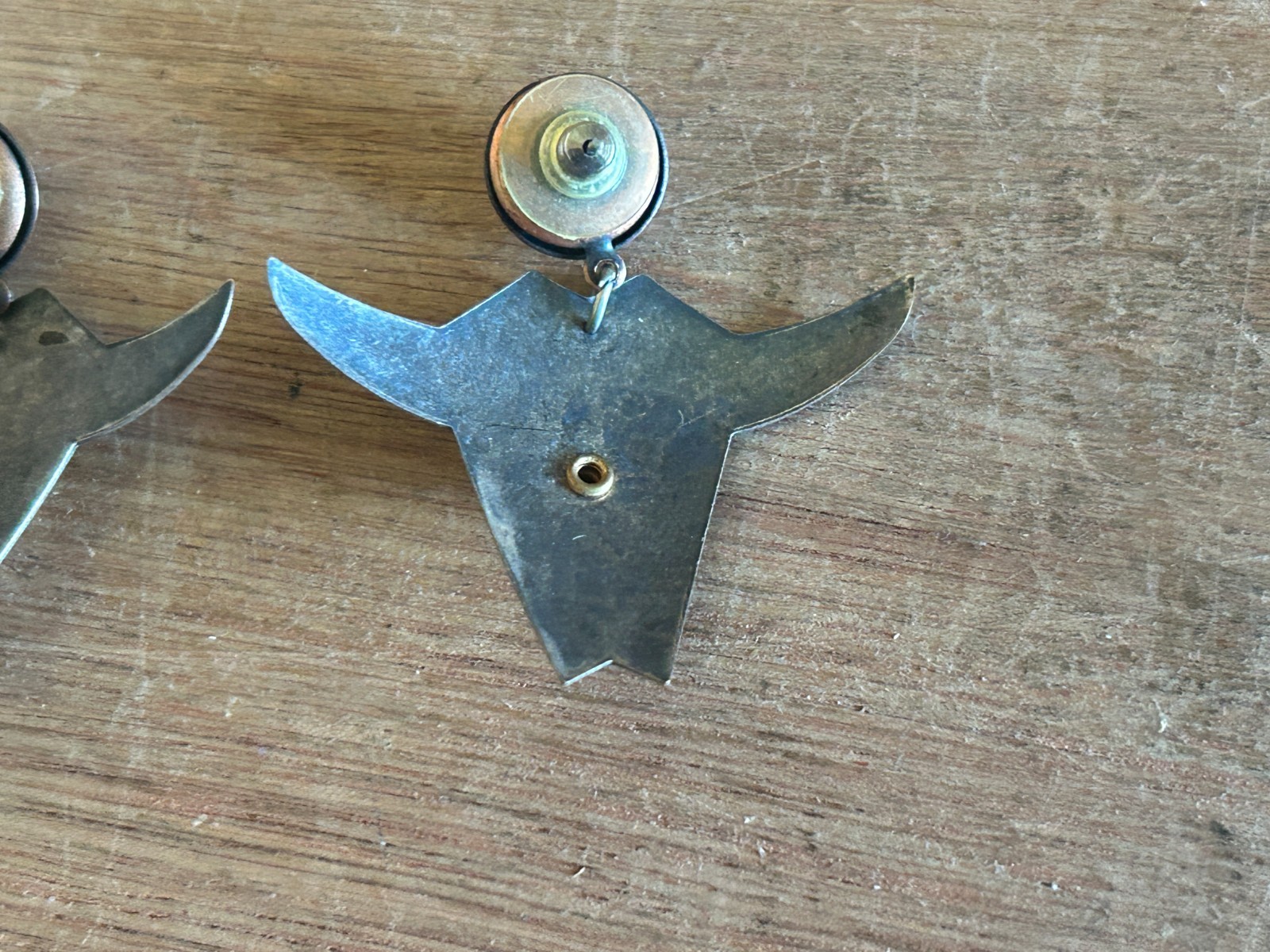 Modernist Earrings Mixed Metal Upper Torso Head Open Arms Vtg Pair Amazing