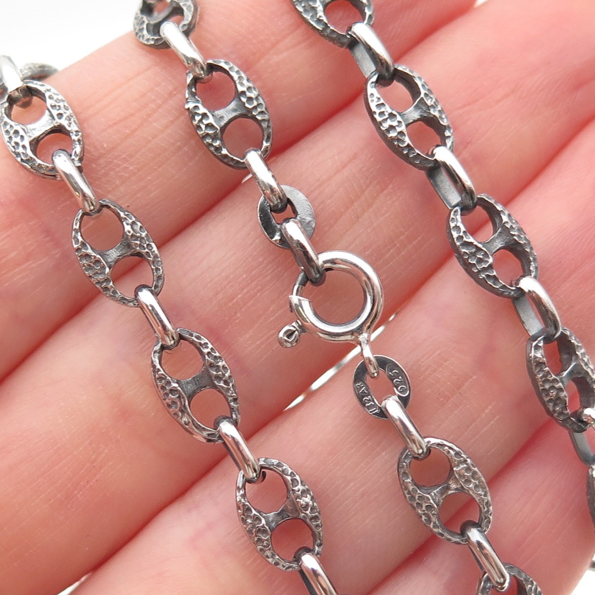 925 Sterling Silver Vintage Italy Oxidized Anchor Mariner Chain Necklace 32″