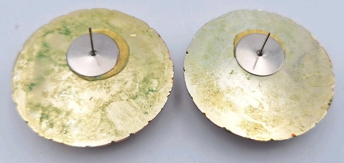 VTG Lg Chunky Statement Button Matte Cabochon Pierced Earrings Southwestern 80’s