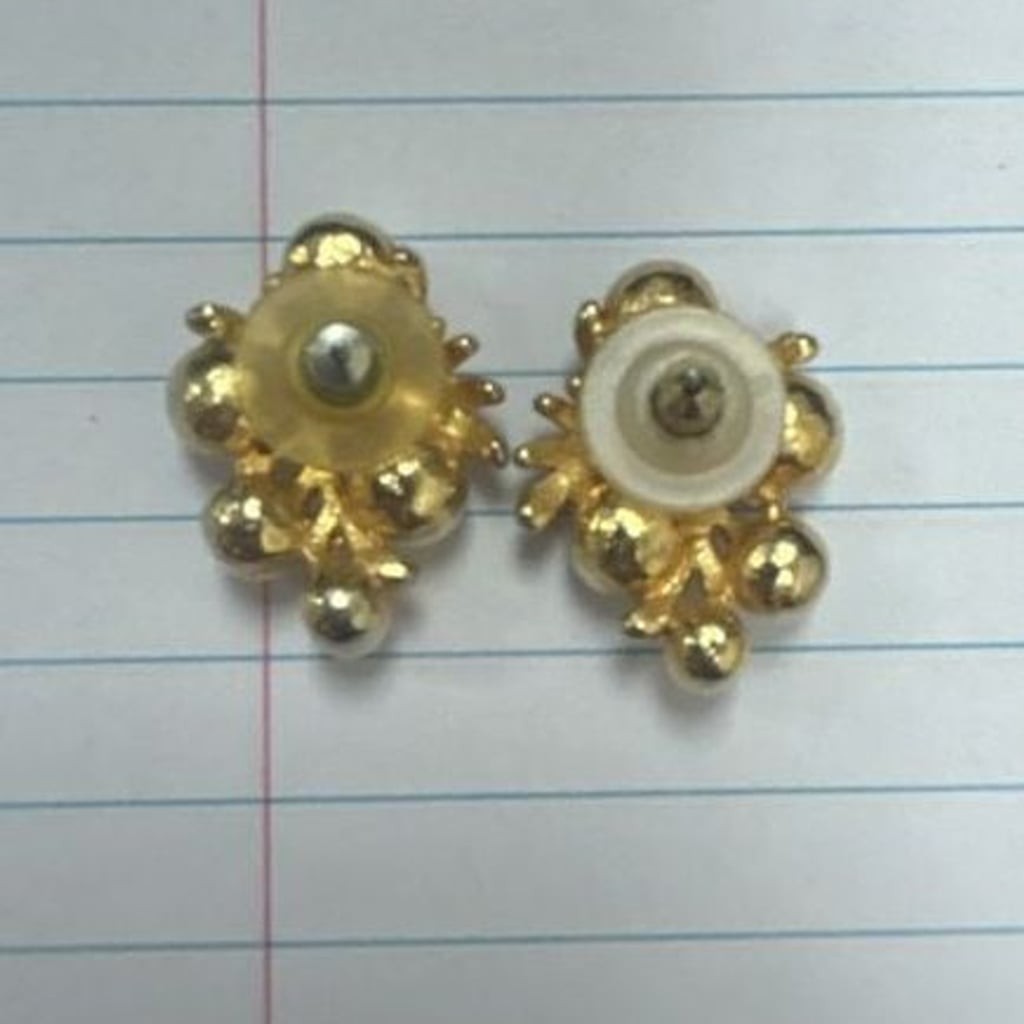 Vintage Gold Tone Faux Pearl and Rhinestone Cluster Stud Earrings