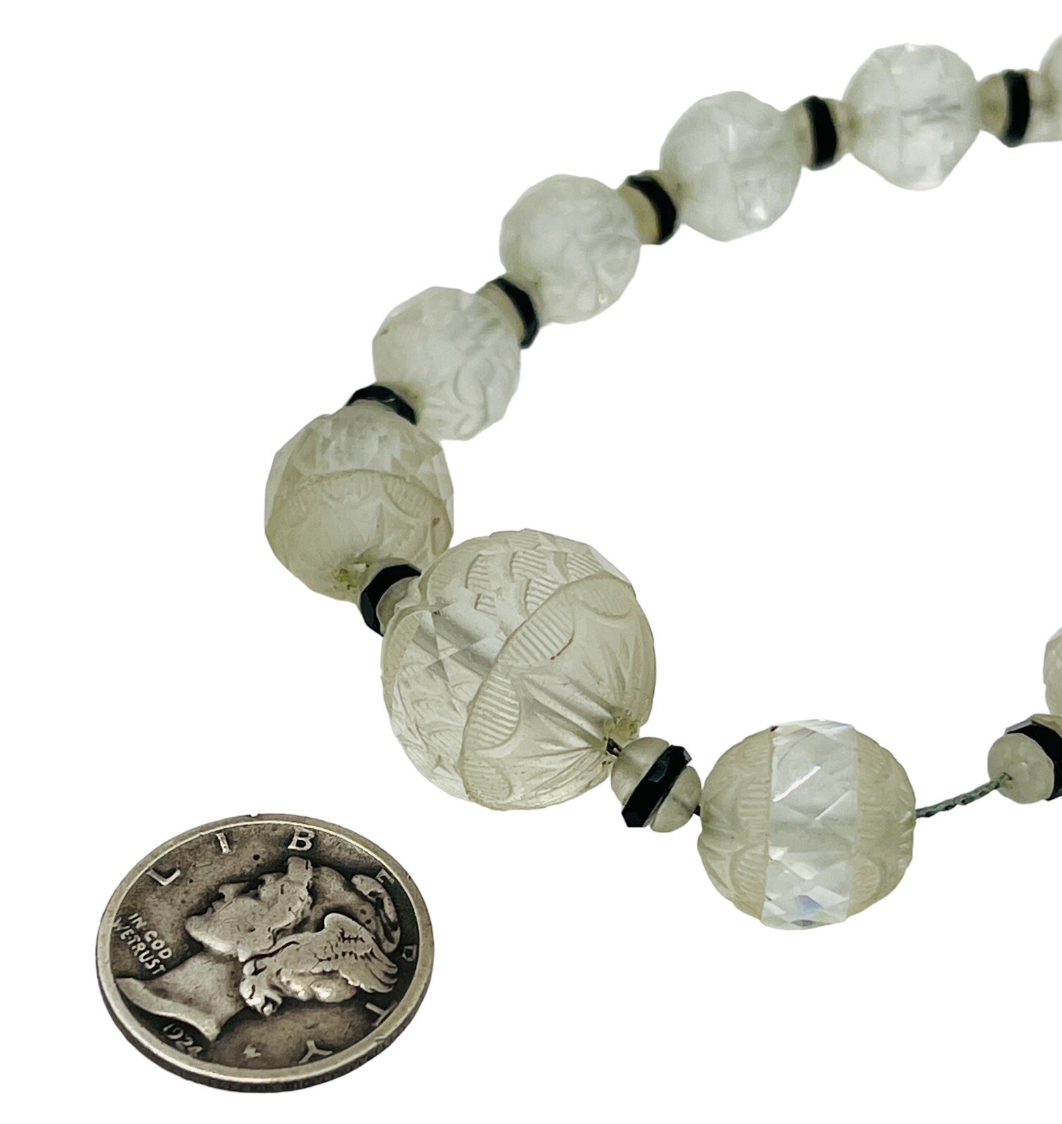Antique Art Deco Circa 1920 Graduated Faceted Cut Czech Glass Bead Necklace 15”