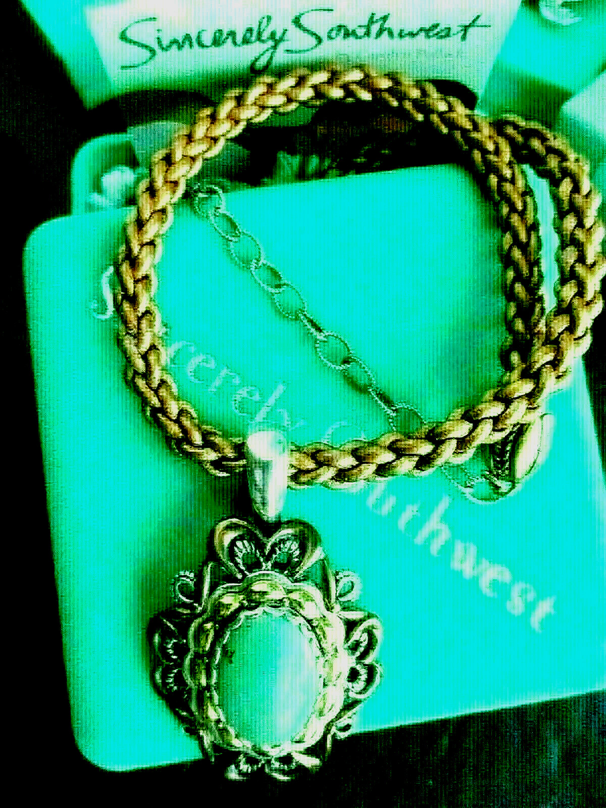 Carolyn Pollack Sincerely Radiance Large Turquoise Enhancer wi Cord Necklace NIB