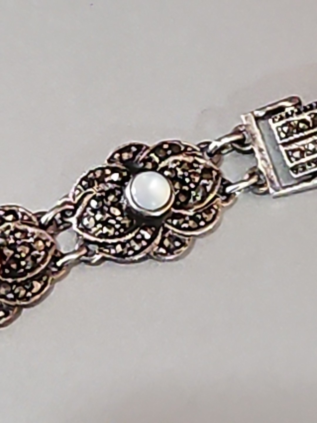 Vintage Sterling Silver 925 Thailand Marcasite Bracelet 7″ (Missing Sm Stones)