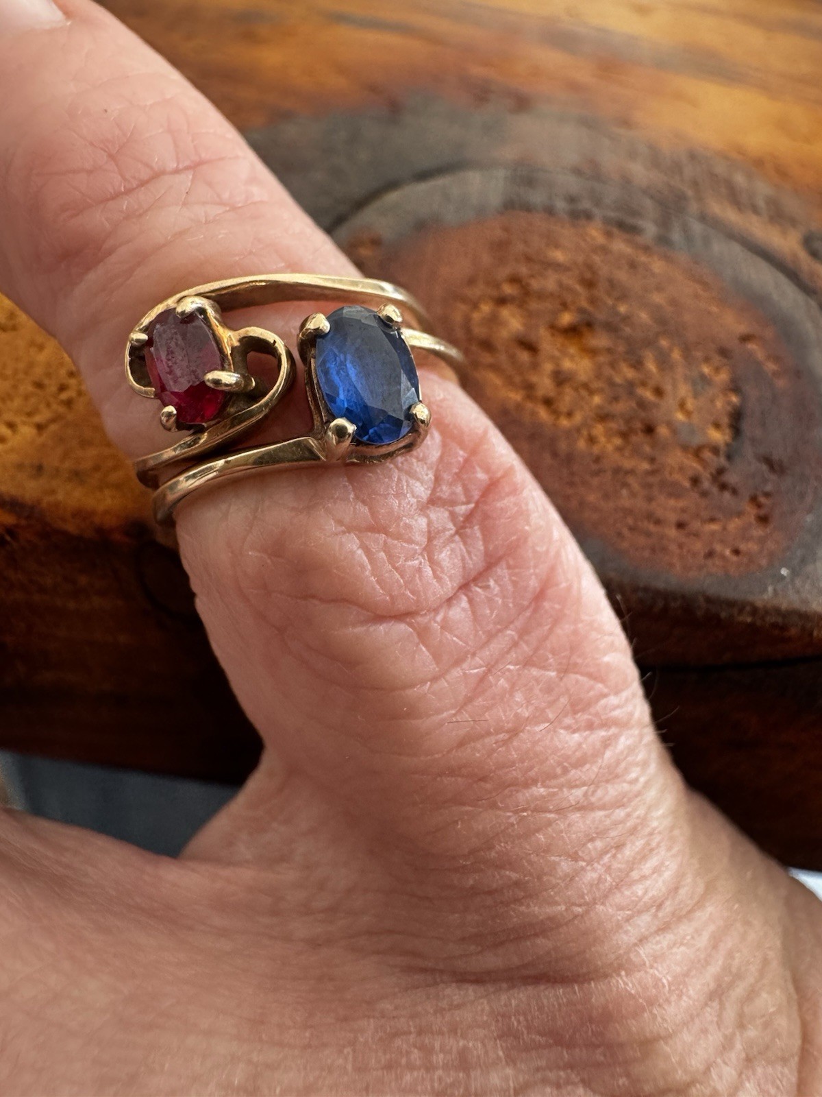 VTG 10K Yellow Gold Two Rings Toi et Moi Ruby Sapphire Ring Set sz 4.25 2.39 Gr