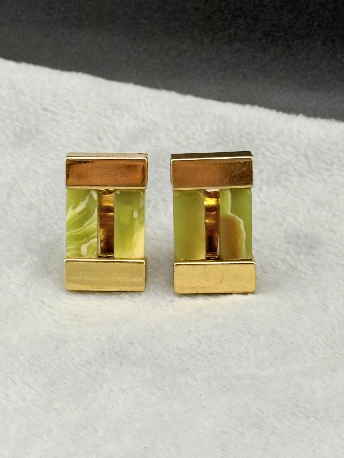 Vintage Orena Paris Earrings Green Lucite Gold Tone Signed