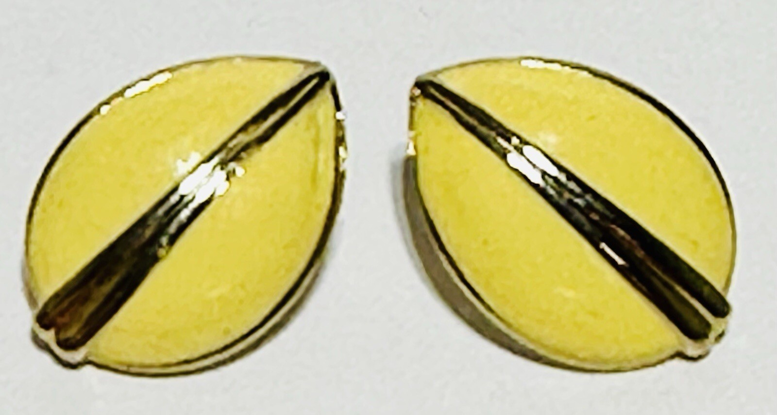 Gold Tone And Yellow Enamel Oval Earrings 1inch.