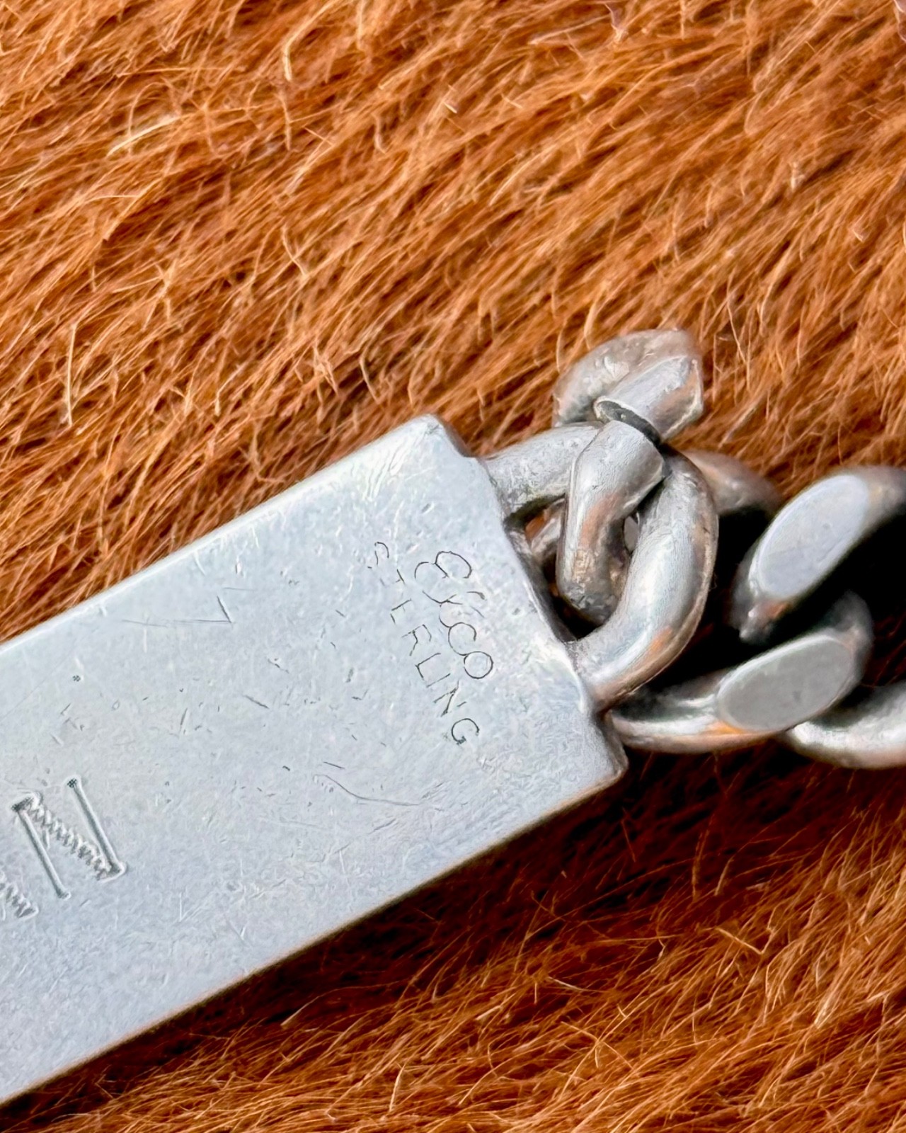 Vtg 44g 925 1950s Sterling Silver Military ID Bracelet Curb Link Chain Bracelet