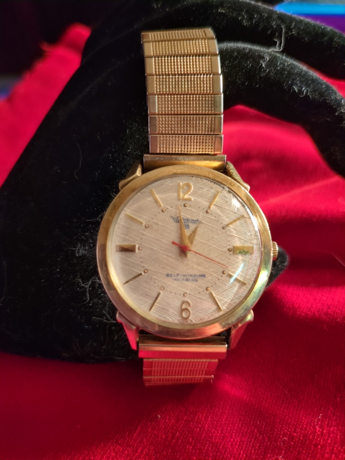 Vintage Rare Waltham 65. Self Winding Incoblac. 10 K GF Top With Red Second Hand